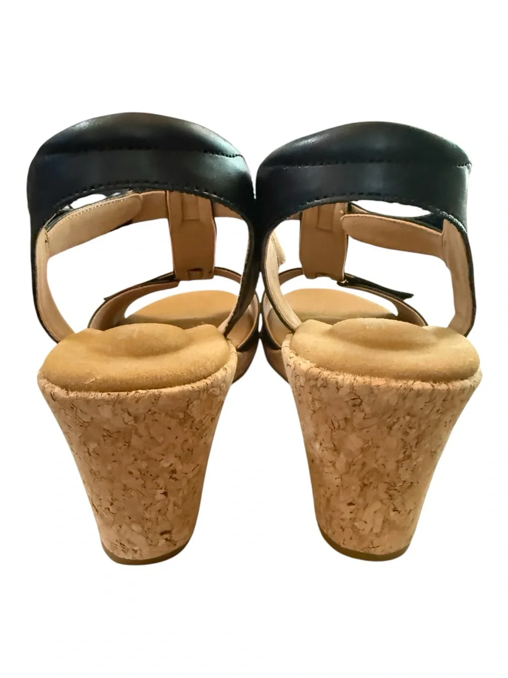Rockport Black T-Strap Cork Wedge Sandals Women’s Size 10 NWOB